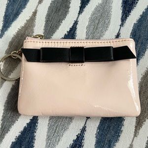 Kate Spade bow coin purse light peachy pink black cute pretty spring wallet